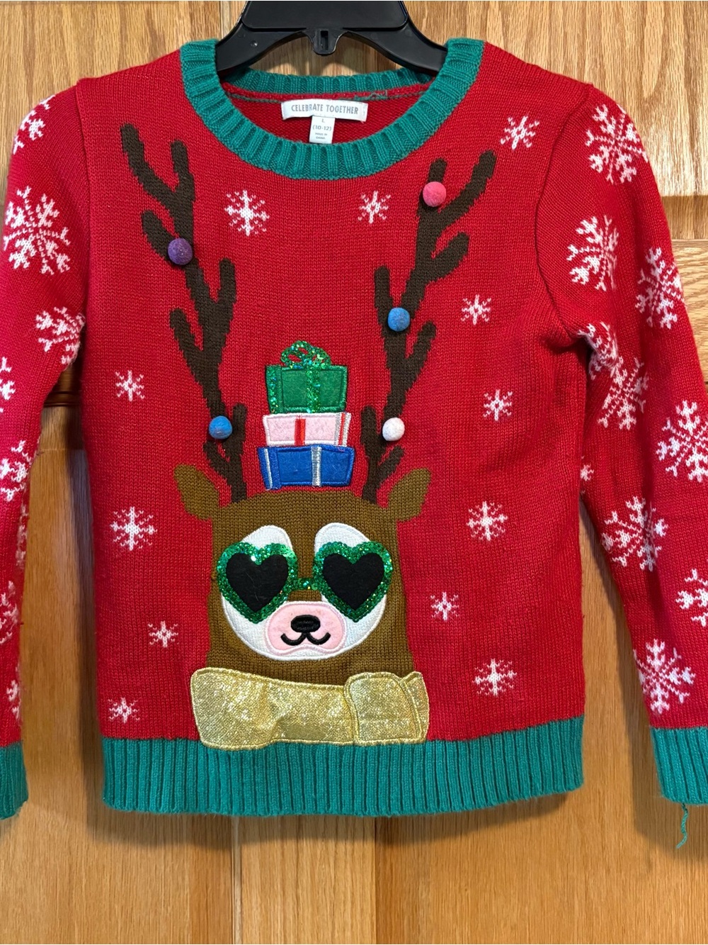 Celebrate Together Girl’s 10-12 Christmas Knit Ugly Sweater Long Sleeve Reindeer